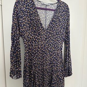 Zara Floral V-Neck Dress in Blue